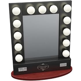 Broadway Table Top Lighted Vanity Mirror 27 x 13 - Black Frame, Cherry Surface by Vanity Girl Hollywood