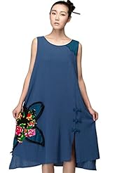 Round Neck Applique Cotton Winter Sleeveless  Dress