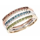14K Tri-Color Cherry Red, Blue, Green Diamond Stackable Rings Set (0.33 Cttw, SI Clarity)