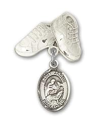 Sterling Silver Baby Badge with St. Jason Charm and Baby Boots Pin