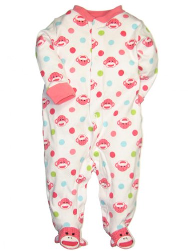 Baby Starters Baby-girls Newborn Sock Monkey Sleep N Play Romper, Coral, 3-6 Months