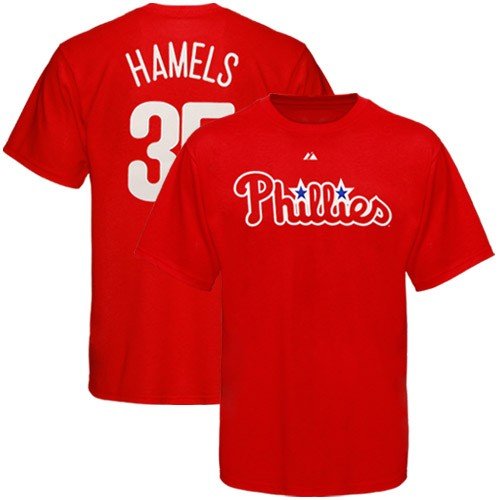 Majestic Philadelphia Phillies #35 Cole Hamels Youth Red Player T-shirt (Large)