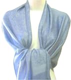 70% Pashmina 30% Silk Paisley Self-Design Shawl / Wrap / Stole - Gray Blue