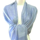 70% Pashmina 30% Silk Paisley Self-Design Shawl / Wrap / Stole - Gray Blue
