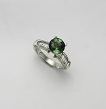 Green Tourmaline Ring 2.90k Brazilian Green Tourmaline and 0.55k G.S.I. Baguette Cut Diamonds on 14k White Gold Ring