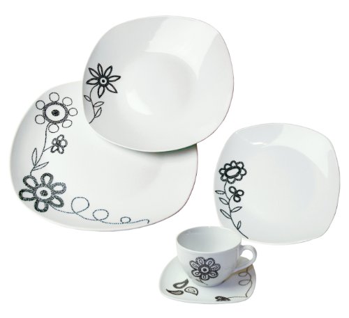ARTE VIVA 118603 Kaffee und Tafelservice PUNTO PIÙ, 30-teilig, Porzellan, eckig, schwarz, Design by Emilio Bilinni