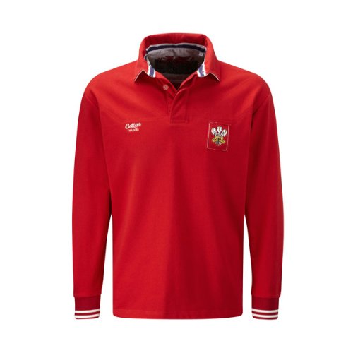 Cotton Traders Wales Classic Long Sleeved Rugby Shirt (Red Medium) - size M Cotton Traders Wales Classic Long Sleeved Rugby Shirt (Red Medium) - size M