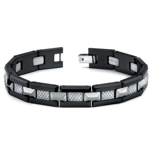 Black Ceramic Tungsten and Grey Carbon Fiber Combination link Bracelet for Men