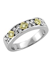 14k Gold White and Yellow Diamond Ring Band, Size 7 (GH, I1-I2, 0.49 carat)