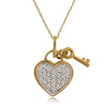 Key Pendant w/ Diamond Studded Heart Lock in 10K Gold 41KI2HSs%2BNL. SL160 Key Pendant w/ Diamond Studded Heart Lock in 10K Gold
