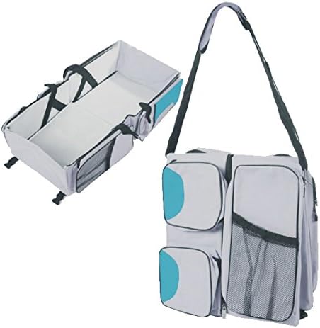 Little Angel Kids Baby 3 in 1 Diaper Bag Multifunctional 2016 Style New Design High Quality Portable Changing Station Folding Bed Bag for Infant Boy Girl Crib Bag Travel Bassinet & Carry Tote (Aqua)