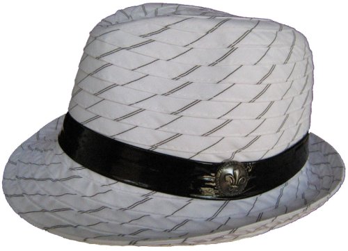 Dream Control Pinstripe Fedora Cotton Trilby with Patent Leather Hat Band White