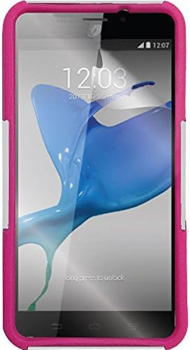 Warrior Wireless (TM) For ZTE Quartz Z797C 797C Robust Slim Hybrid Hard Plastic Silicone Cover Case - White+Hot Pink + Bundle = (ITEM + CELLPHONE STAND) - By TheTargetBuys