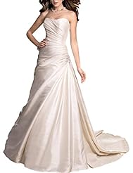 Satin Sleeveless Backless Sheer Draped Beaded Lace Wedding Party Dress  with a Brush/Sweep Train 