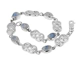 Sterling Silver Genuine Rainbow Moonstone Celtic Knot 7 Link Bracelet
