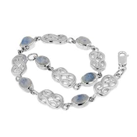 Sterling Silver Genuine Rainbow Moonstone Celtic Knot 7" Link Bracelet by 