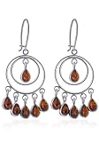 Brown Amber Sterling Silver Kidney Ear Wire Dangle Earrings