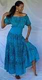 TURQUOISE & GREEN DRESS PEASANT SMOCKED MAXI FITS - M L XL 1X 2X - U351A