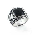 Genuine Black Onyx Square Heavy and Wide Mens Band Sterling Silver Ring (Size 10,11,12,13,14)