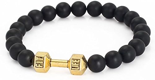 Dilusso Natural Matte Onyx Gemstone Bead Fitness Fit Life Dumbbell Stretch Bracelet Fits For Men Women