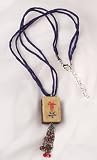 Mahjong Tile Pendant Necklace, Adjustable Silk Cord