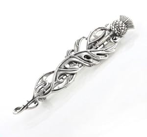 Scottish Celtic Thistle Cloak or Kilt Sterling Silver Pin Brooch