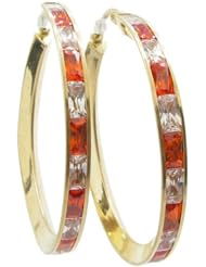 Womens 10k Yellow gold Red white cz hoop earring ELMI1