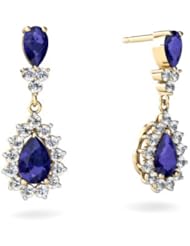 Created Sapphire 14kt Yellow Gold Dangle Drop Earrings