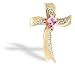 14K Yellow Gold Square Created Pink Sapphire and Diamond Cross Pendant