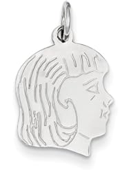14k White Gold Etched Medium Facing Right Engravable Girl Charm Cyber Monday Special