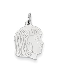 14k White Gold Etched Medium Facing Right Engravable Girl Charm Cyber Monday Special