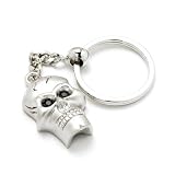 Rhodium plated and black crystal skull key ring with presentation box