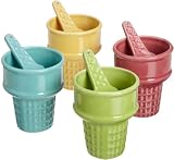 DII Ice-cream Cone Ceramic Dish and Spoon, Wafer, Set of 4