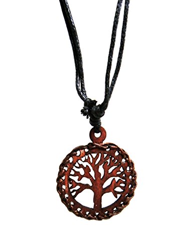 Hawaiian Craftier Tree of Life Wood Pendant Necklace Handmade Style Beach Boy Men Yoga (brown)