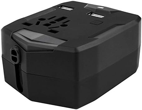 Worldwide Travel Adapter,Komiro International Plug [US UK EU AU] with Dual USB Charging Ports,Universal AC Socket,Safety Fused (Black)