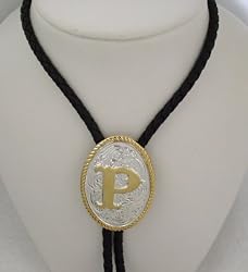 Silver/Gold Plated Monogram Letter "P" Bolo Tie