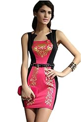 Sexy Polyester General Print Backless Colorblocking Sheath Bodycon Dress 