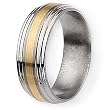 14k Gold Inlaid Ridged Edge Brushed & Polished Titanium Ring (8.0 mm) With Wood Box - Sizes 8.5-12