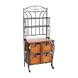 Iron Bakers Rack with Wicker Storage - Black