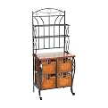 Iron Bakers Rack with Wicker Storage - Black