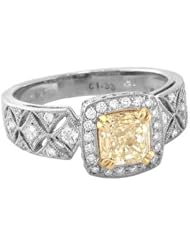 1.85ct tw Ring With 1.33ct Natural Fancy Yellow Diamond Radiant Cut in Center 18k White & Yellow Gold