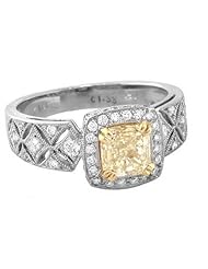 1.85ct tw Ring With 1.33ct Natural Fancy Yellow Diamond Radiant Cut in Center 18k White & Yellow Gold