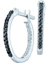 14K White Gold 0.25CT Black Diamond Fashion Hoops