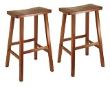Winsome Wood 29-Inch Saddle Seat Set of Two Bar Stools, Antique Walnut