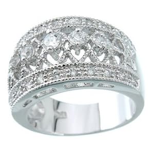 Genuine Cassis (TM) 925 Sterling Silver Platinum Finish Antique Style Pave Ring - Finger Size 6. 100% Satisfaction Guaranteed.