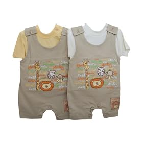 Baby Boy Zoo Animal Design Short Sleeve T-Shirt and Dungarees Set (0-3 Months) (Yellow Top)