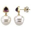 14K Yellow Gold Paspaley South Sea Cultured Pearl and Amethyst Earrings - 12.00mm
