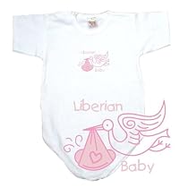BABY BODYSUIT WHITE " PINK STORK LIBERIAN " LIBERIA 0 - 3 Months