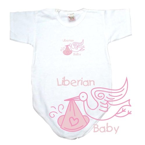 BABY BODYSUIT WHITE " PINK STORK LIBERIAN " LIBERIA 0 - 3 Months