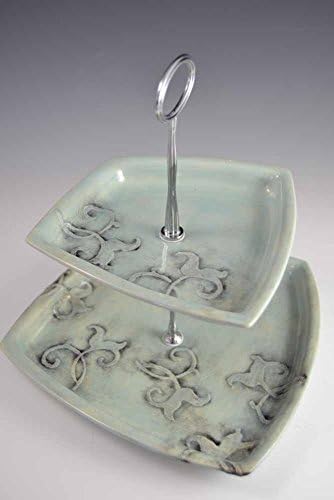Ceramic, 2-Tier Vintage Blue Wall paper design Cake Stand , Pottery